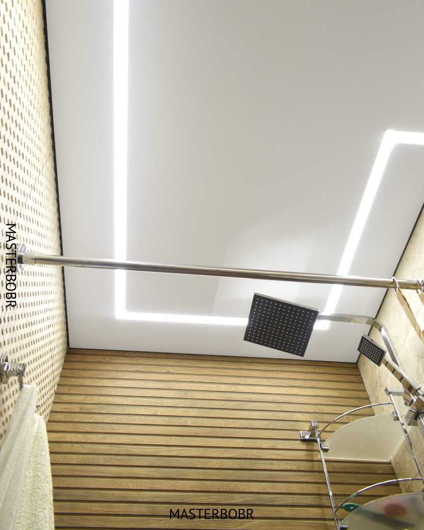 Световые линии на теневом потолке Еврокрааб в ванной комнате 5